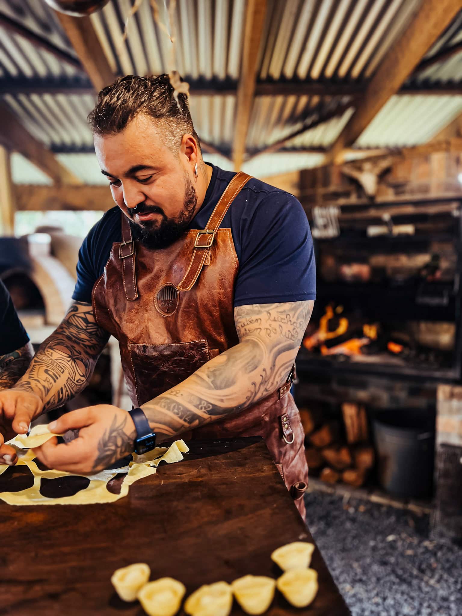 Handcrafted Leather Knife Roll Fire Gloves and Apron Set