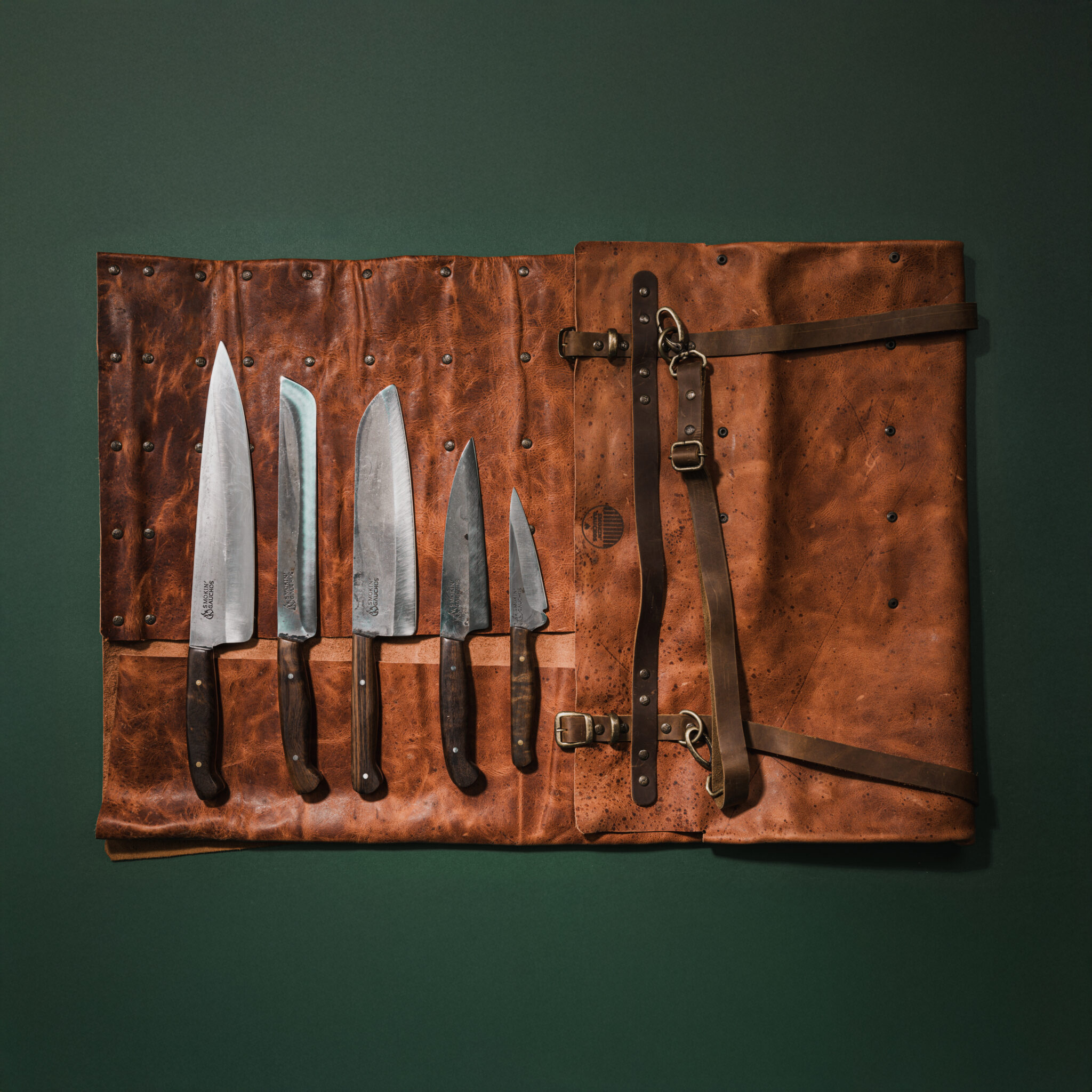 Handmade Japanese Chef Knife Set w/ Leather Roll (6 Piece)