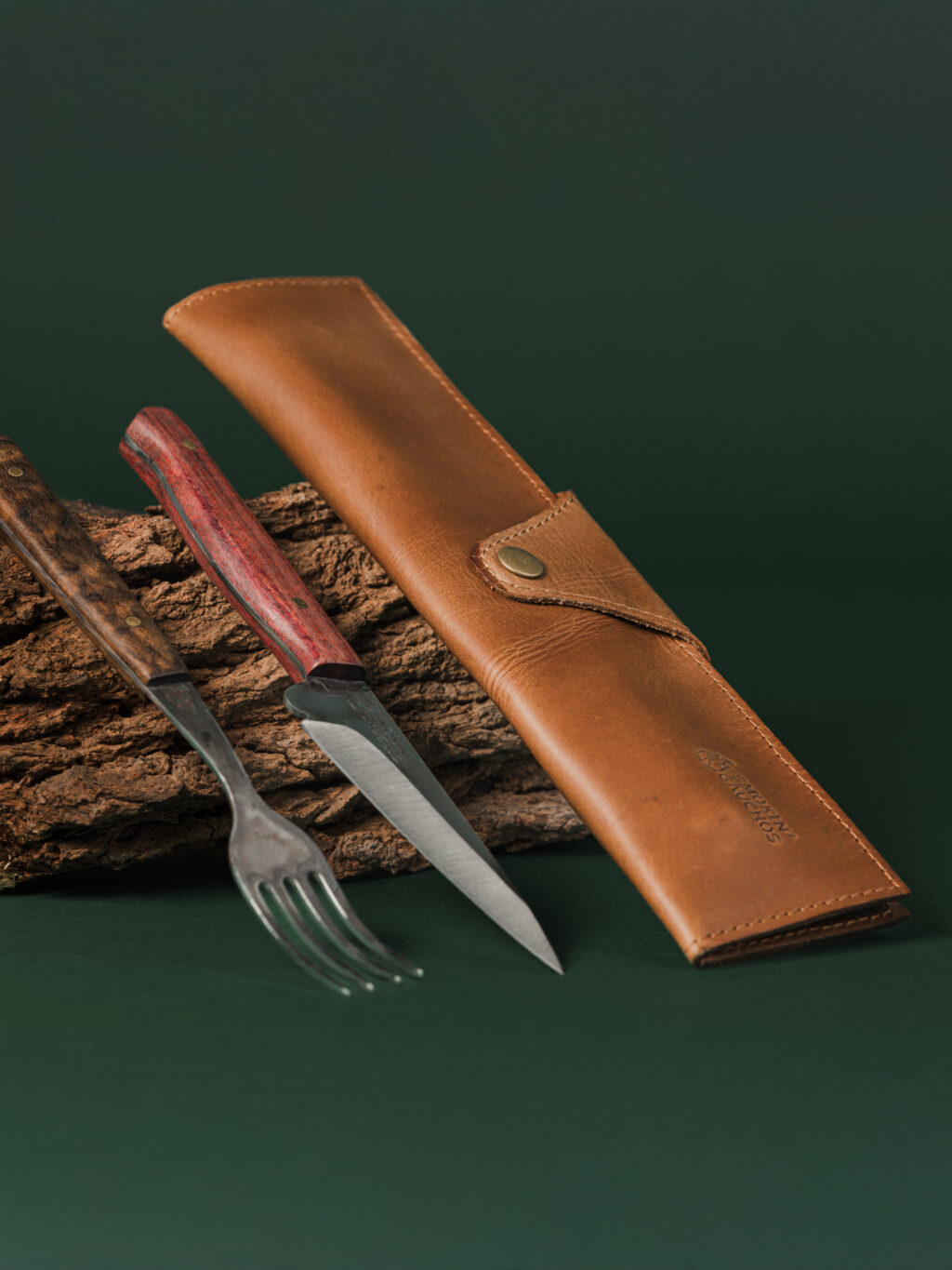 Smokin' Gaushos Camping Utensil Set – Fork & Knife Cutlery Set w Leather Pouch Stainless Steel Handmade